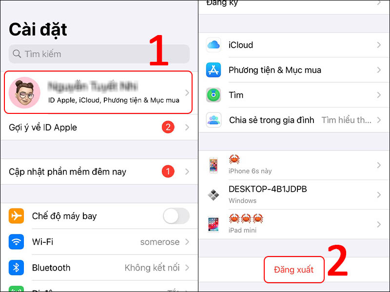 Vào Cài đặt iCloud